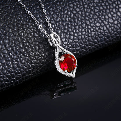 925 Sterling Silver Lab Ruby Pendant Necklace, Designer Versatile - Photo 2