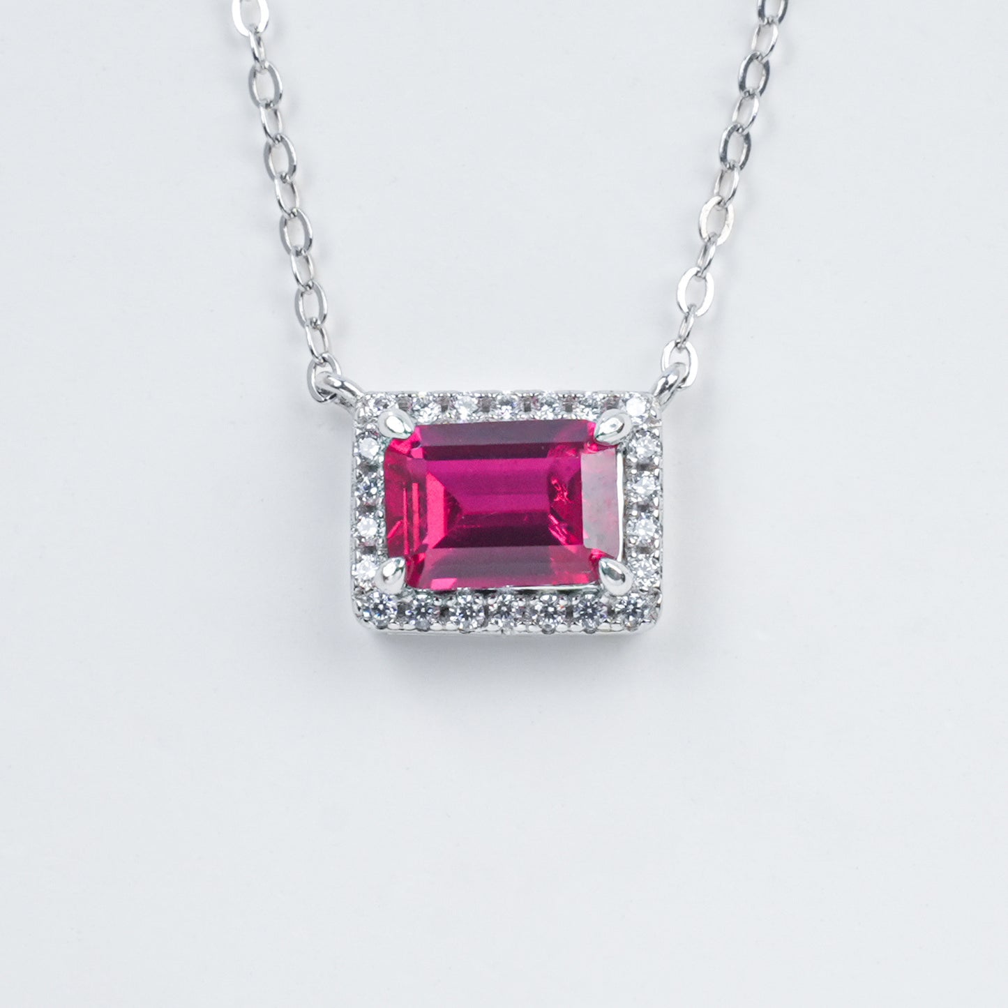 Old Money Style Square Lab Ruby Pendant S925 Sterling Silver Diamond Necklace, Premium - Photo 6