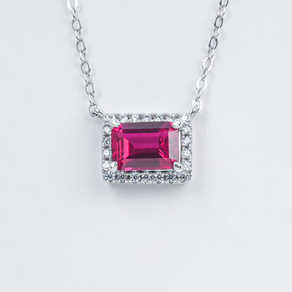 Old Money Style Square Lab Ruby Pendant S925 Sterling Silver Diamond Necklace, Premium - Photo 6