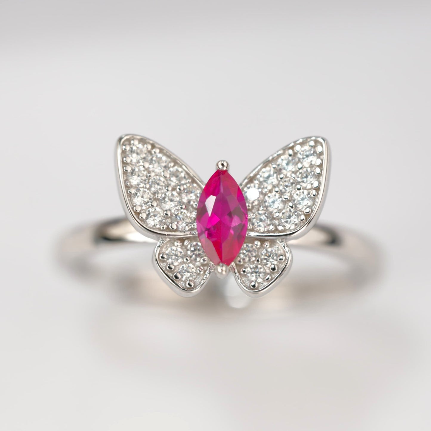 S925 Sterling Silver Butterfly Gemstone Pave Open Ring, Premium for Women - Photo 6