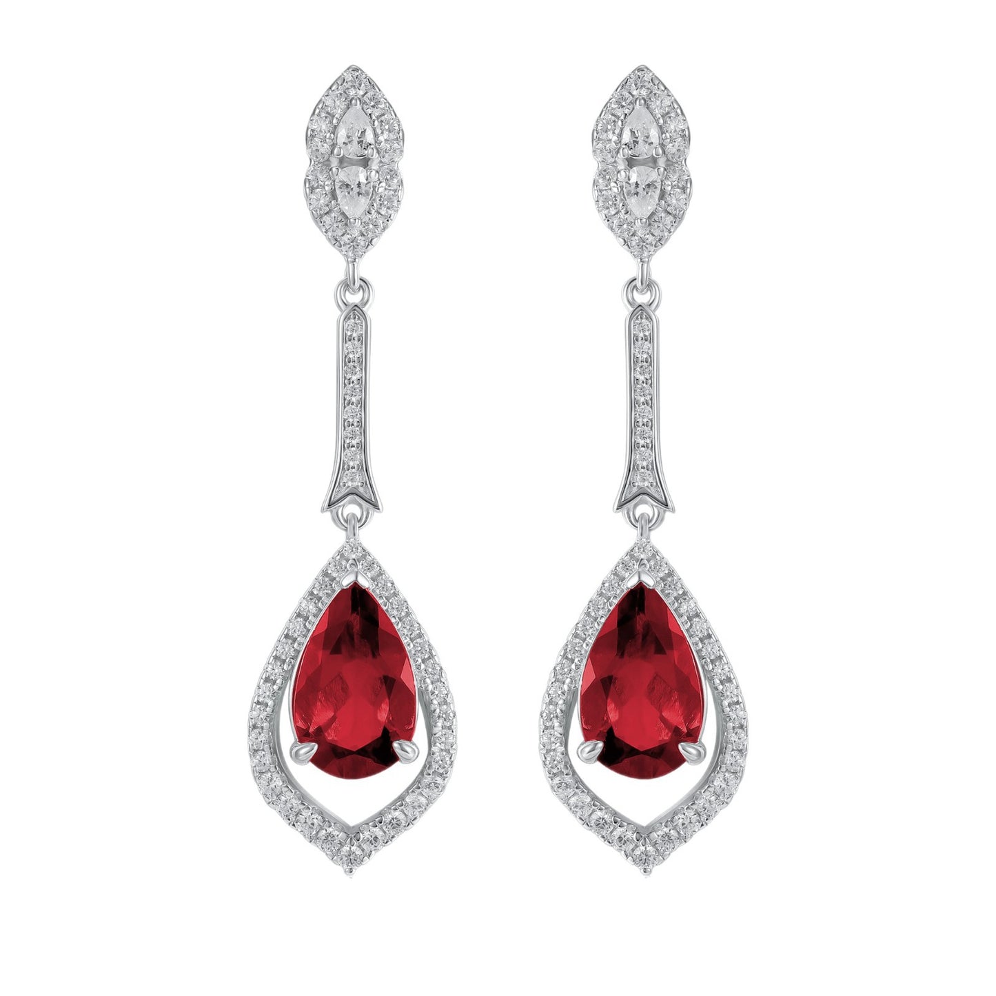 S925 Silver Teardrop Hollow Ruby Long Drop Earrings, Vintage Evening Premium - Photo 5