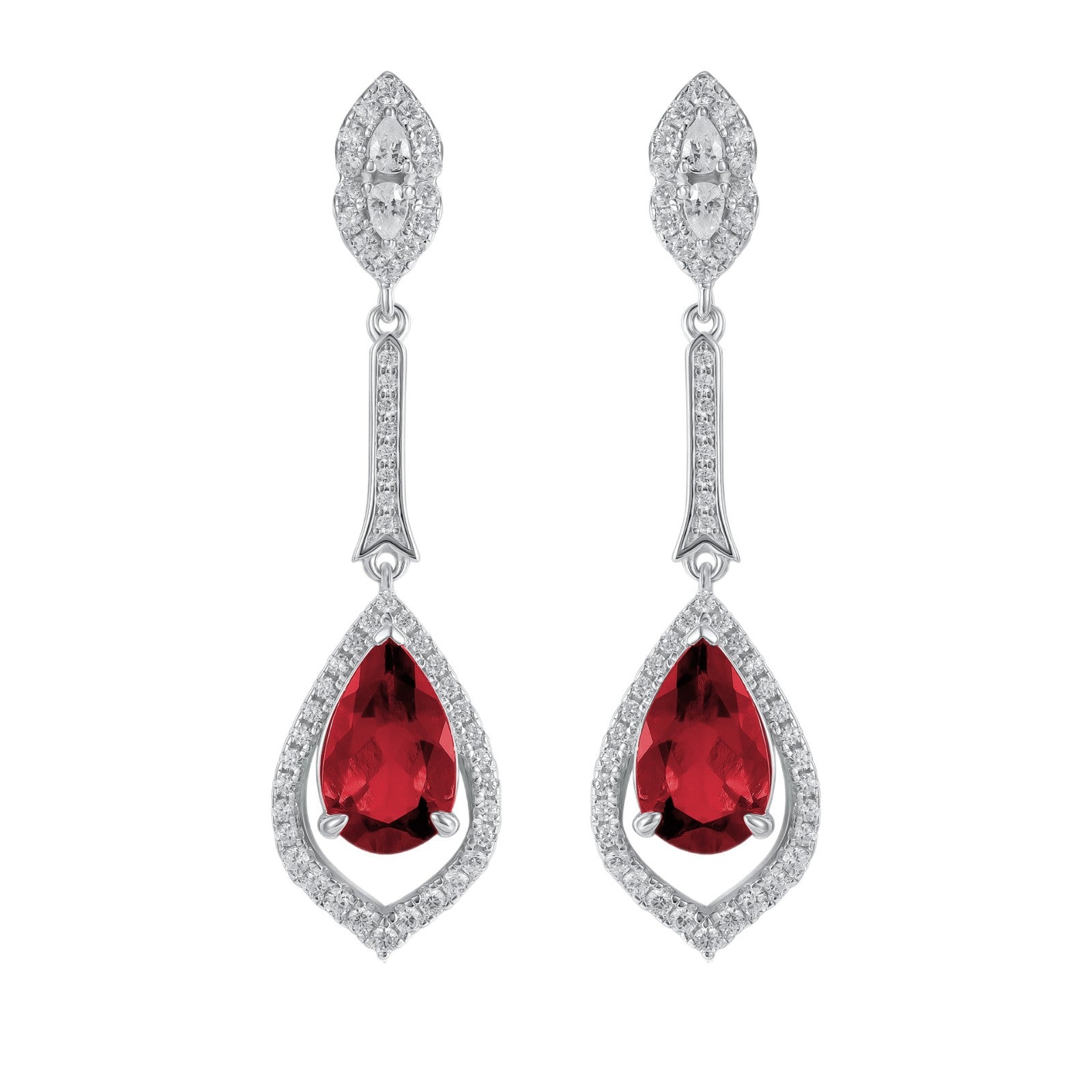 S925 Silver Teardrop Hollow Ruby Long Drop Earrings, Vintage Evening Premium - Photo 5