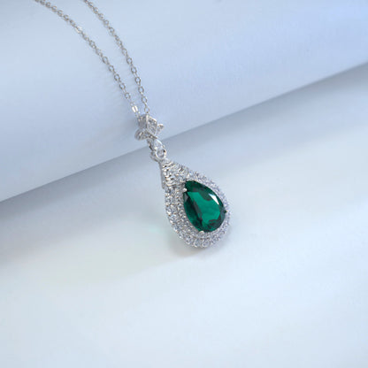 925 Sterling Silver Lab Emerald Teardrop Pear Pendant Necklace, Premium Versatile - Photo 2