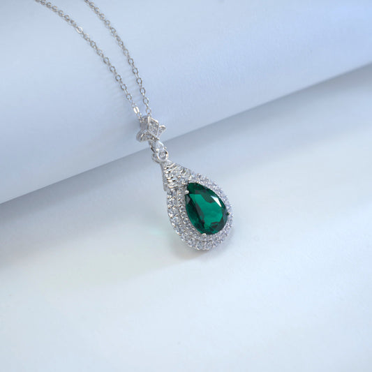 925 Sterling Silver Lab Emerald Teardrop Pear Pendant Necklace, Premium Versatile - Photo 2
