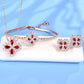 925 Sterling Silver Lab Ruby Four-Leaf Clover Teardrop Pendant Choker, Romantic Versatile Gift - Photo 4