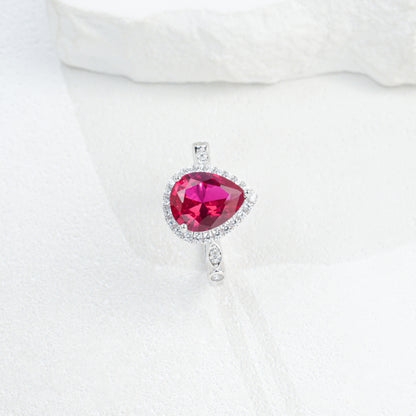 Teardrop Lab Ruby Ring 925 Silver Diamond Design, Premium Proposal Engagement - Photo 5