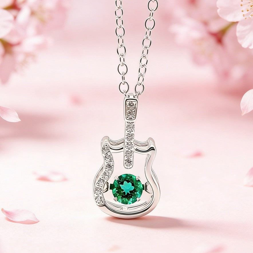 S925 Sterling Silver Emerald Guitar Necklace, Designer Versatile Choker for Women - Photo 4