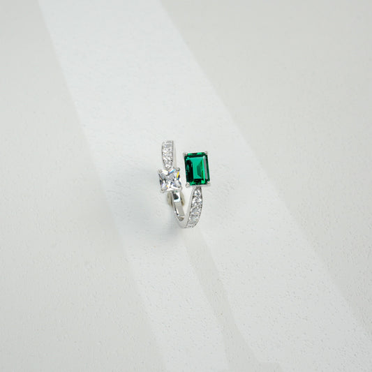 925 Sterling Silver Lab Emerald Cross-Arm Ring, Premium Versatile Bestie - Photo 3