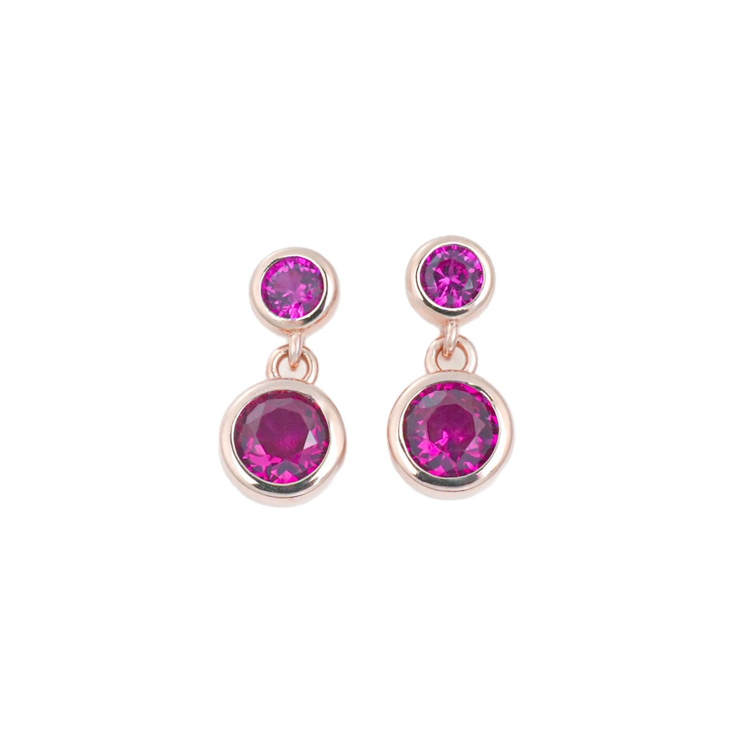 S925 Silver Double-Layer Round Ruby Stud Earrings, Rose Gold Full - Photo 5