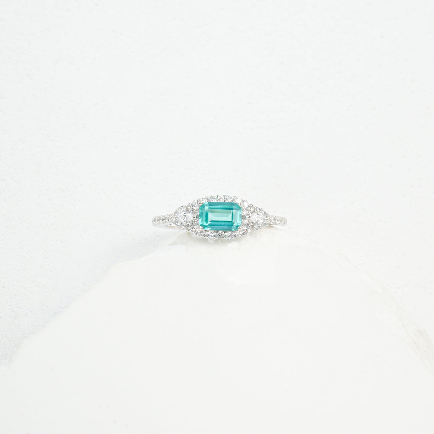 S925 Silver Rectangle Lab Paraiba Tsavorite Diamond, Gemstone Ring - Photo 1