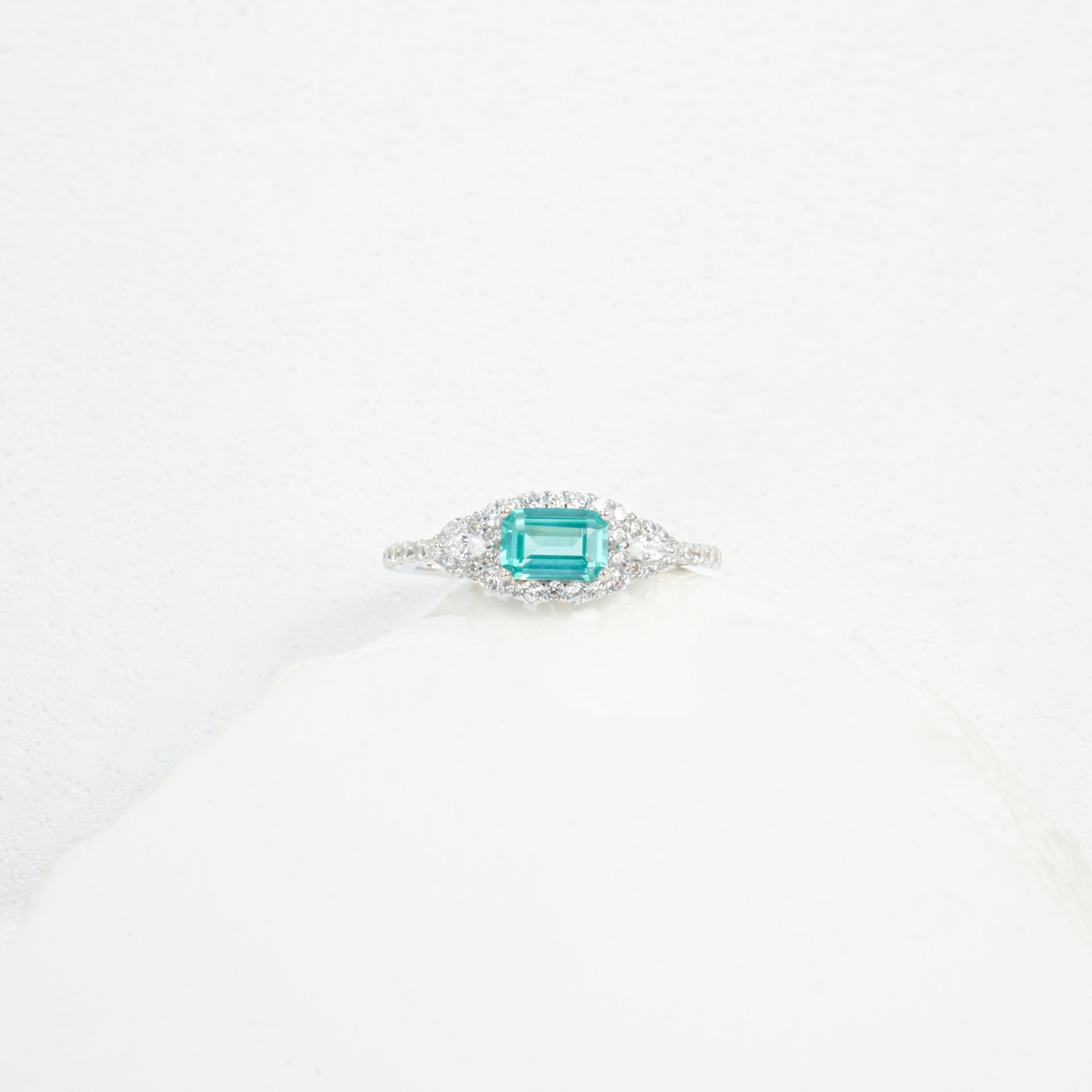 S925 Silver Rectangle Lab Paraiba Tsavorite Diamond, Gemstone Ring - Photo 1