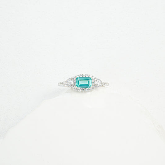 S925 Silver Rectangle Lab Paraiba Tsavorite Diamond, Gemstone Ring - Photo 1