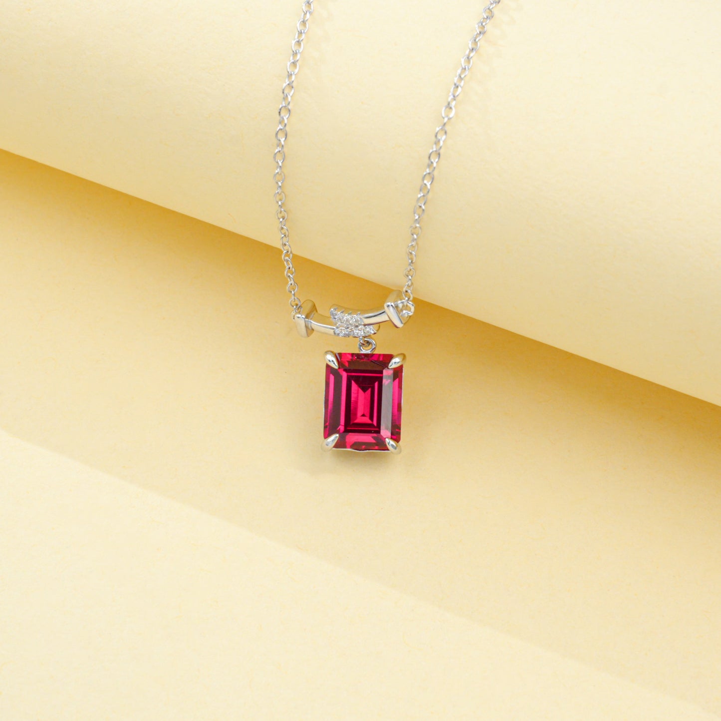 925 Sterling Silver Lab Ruby Necklace for Women, Premium Vintage - Photo 3