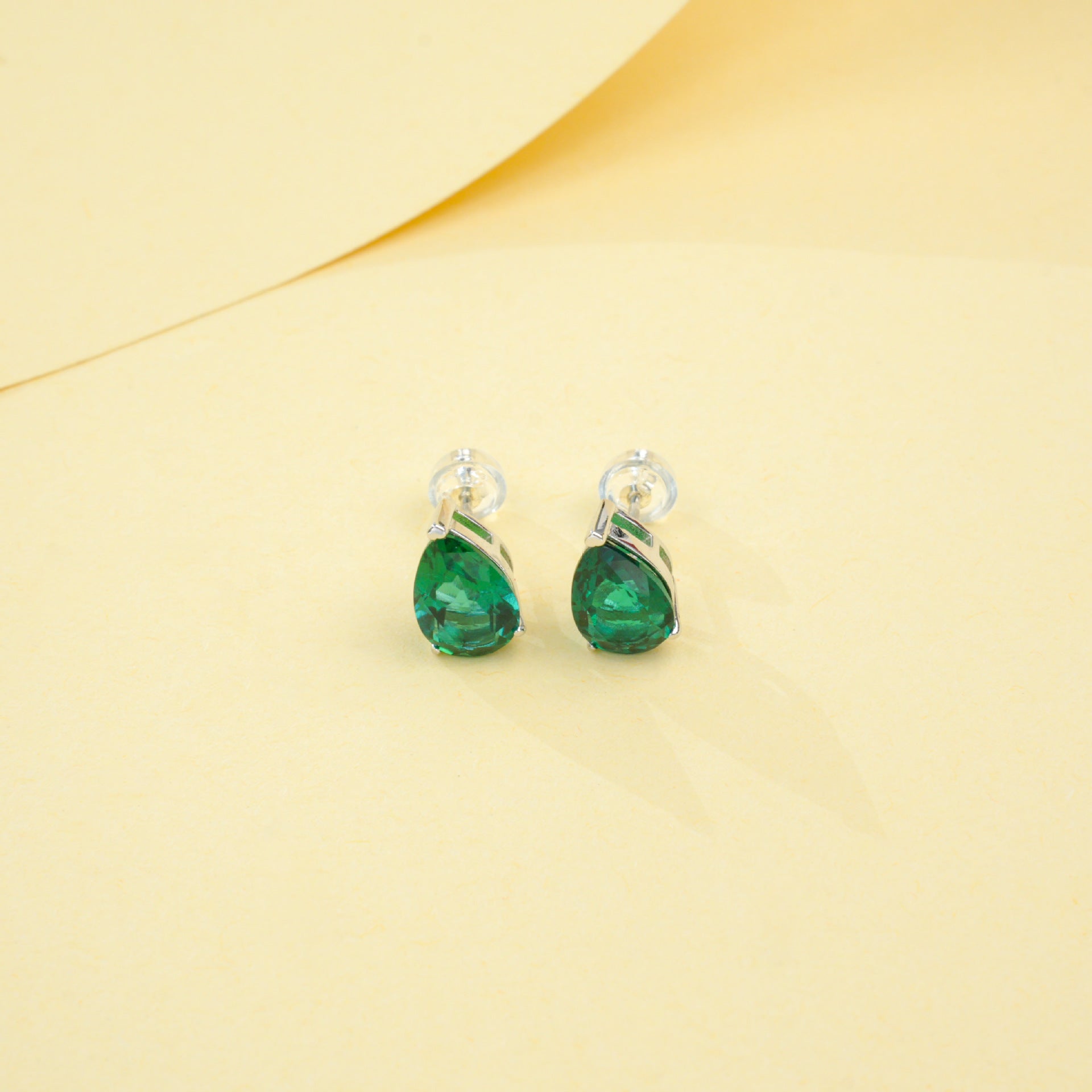 S925 Sterling Silver Lab Emerald Teardrop Earrings, Minimalist - Photo 4