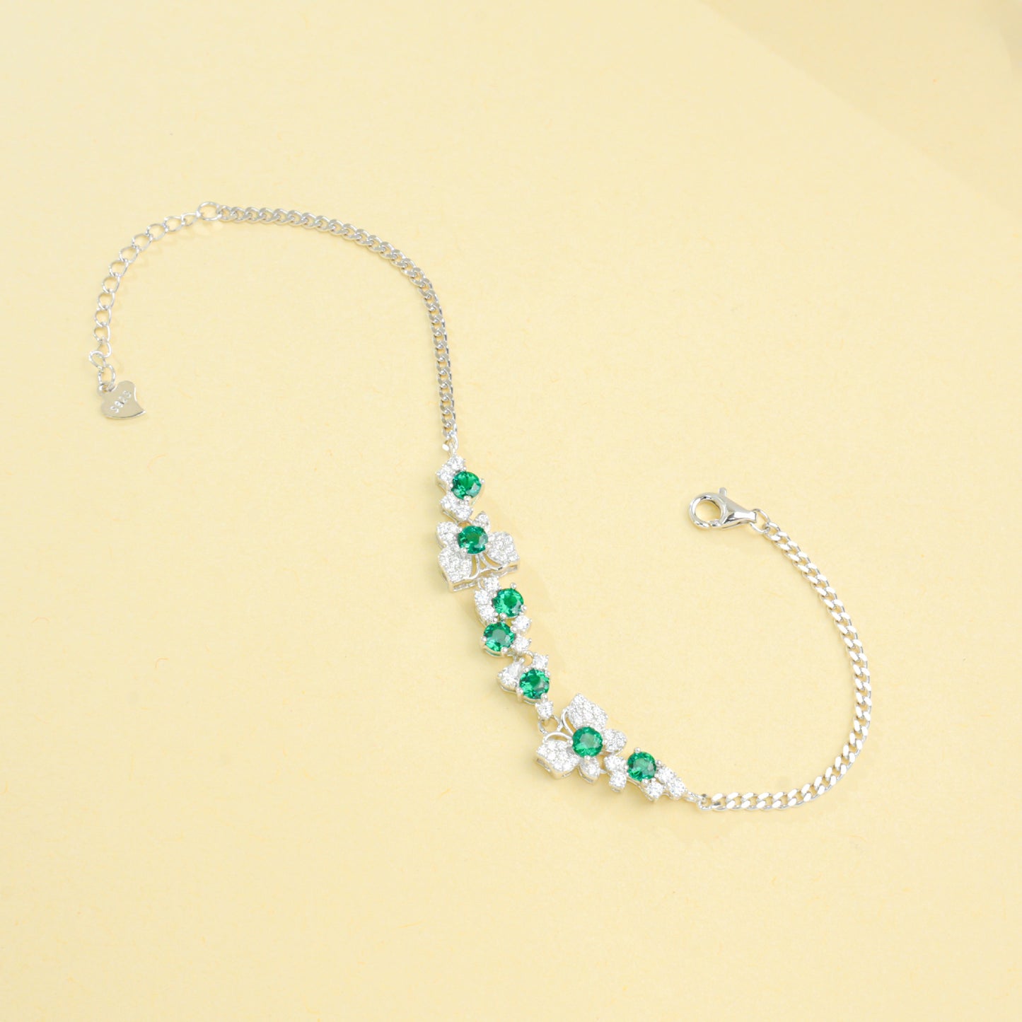 S925 Silver Floral Emerald Bracelet, Vintage Evening Wedding - Photo 4