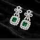 S925 Sterling Silver Lab Emerald Bowknot Halo Long Drop Earrings, for Women - Photo 6