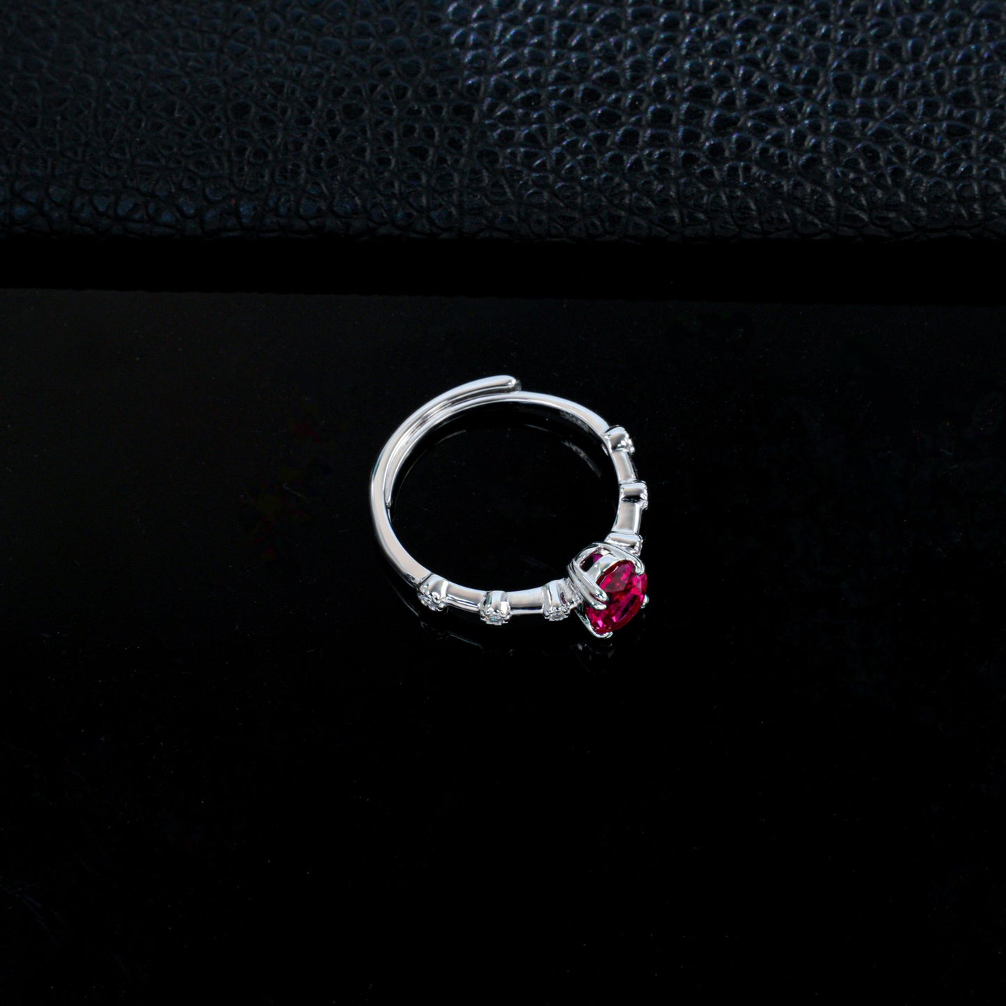 S925 Silver Oval Lab Rose Red Ruby Side Micro-Set Diamond, Versatile Women's Ring - Photo 4
