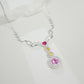 S925 Sterling Silver Square Lab Padparadscha Pendant Necklace, Designer - Photo 3