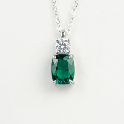 S925 Sterling Silver Lab Emerald Choker Necklace - Photo 1