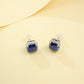 S925 Silver Classic Cushion Lab Sapphire Halo Stud Earrings, Pair Earrings - Photo 3