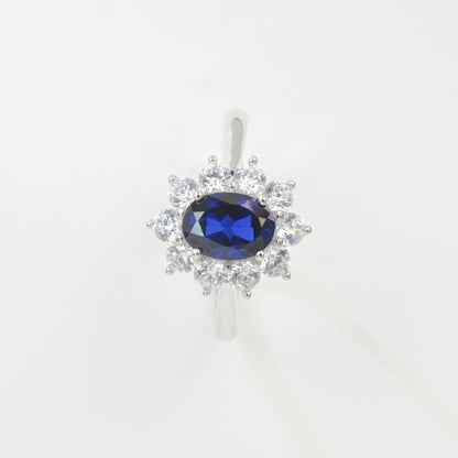 925 Sterling Silver Lab Sapphire Sunflower Ring for Women, Vintage Premium - Photo 5