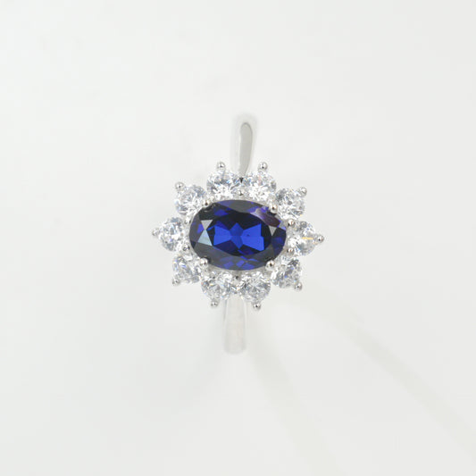 925 Sterling Silver Lab Sapphire Sunflower Ring for Women, Vintage Premium - Photo 5