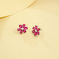 S925 Sterling Silver Lab Gemstone Flower Earrings, Premium Versatile - Photo 3