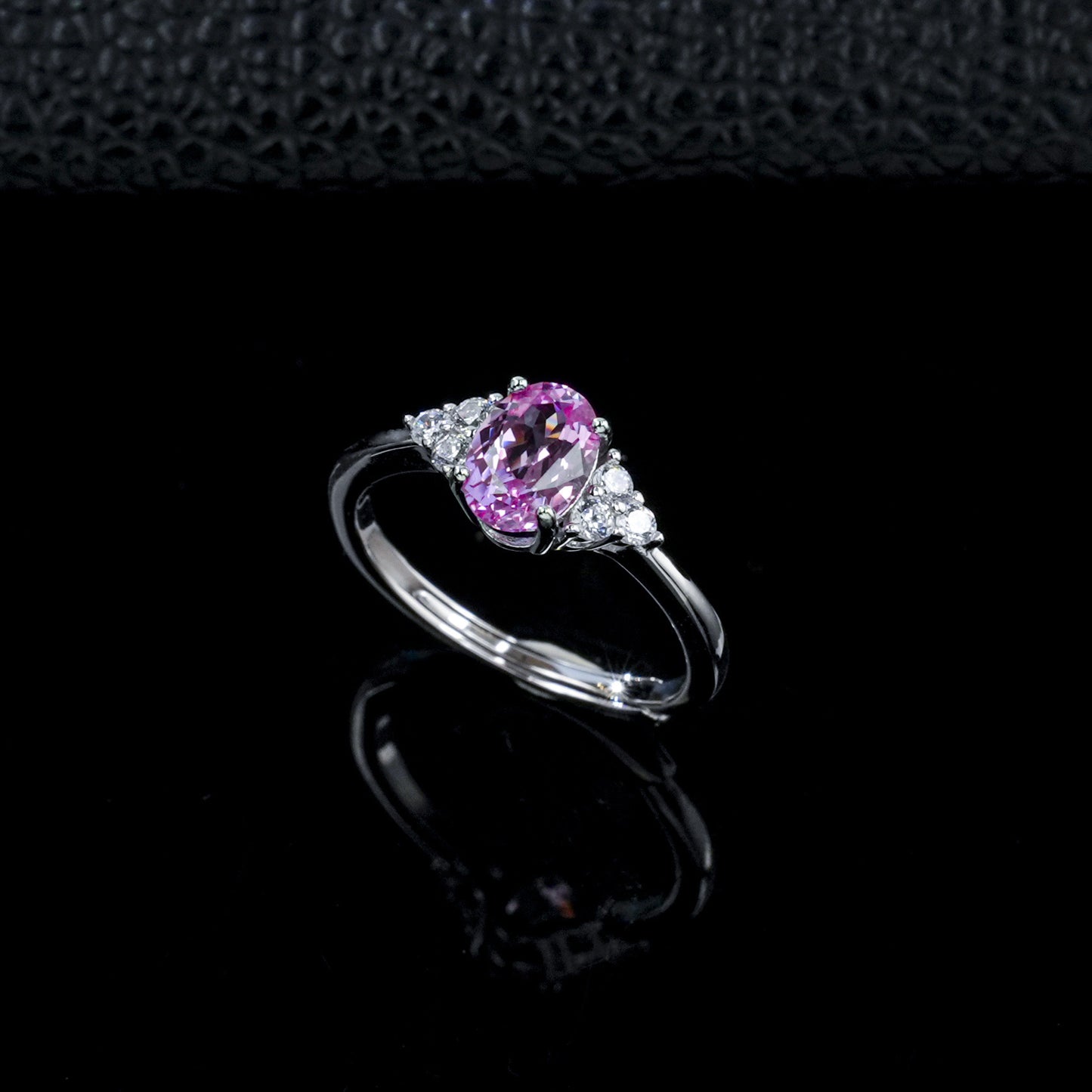S925 Silver Oval Lab Pink Gemstone Side Triangle Diamond Ring, Versatile Birthday Gift - Photo 2