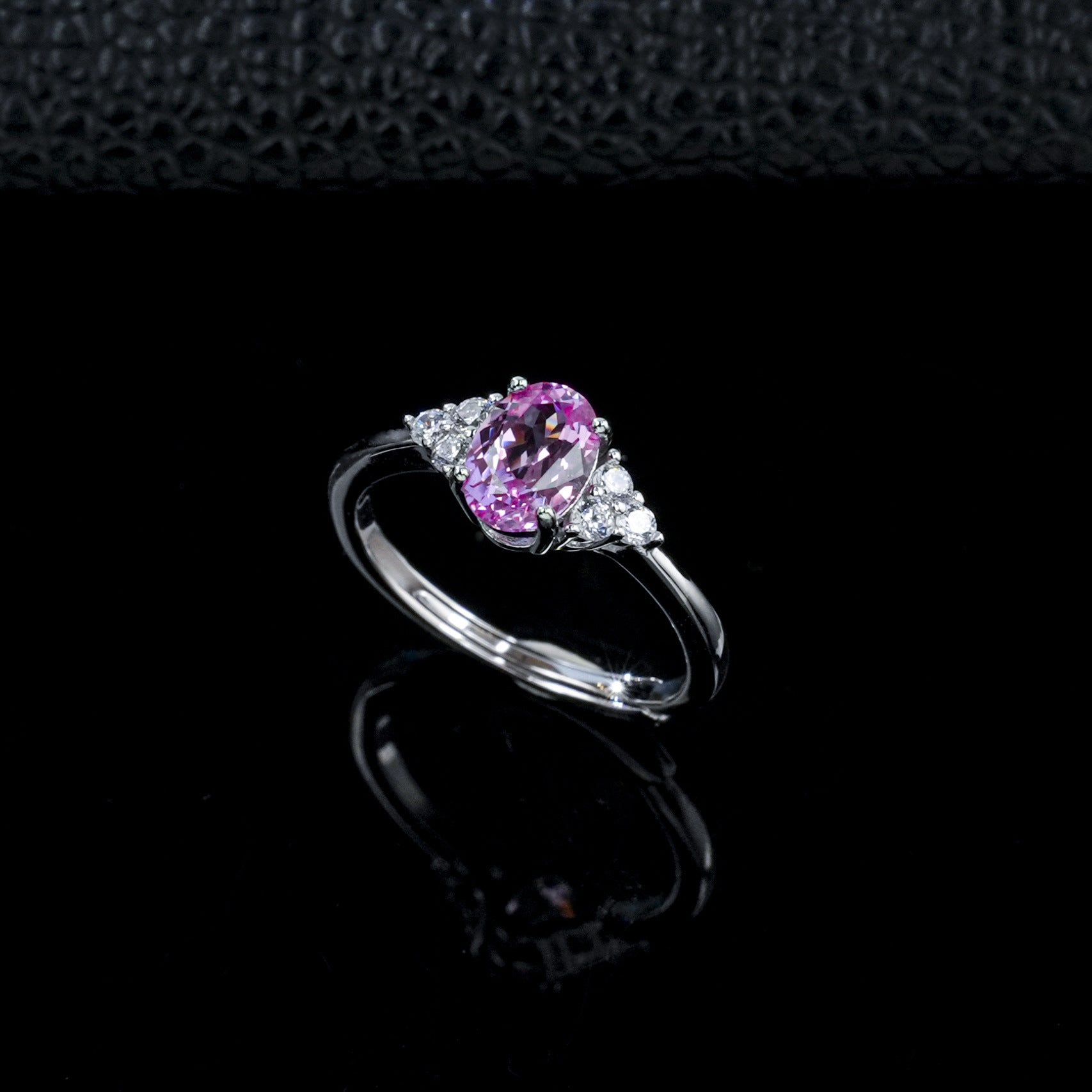 S925 Silver Oval Lab Pink Gemstone Side Triangle Diamond Ring, Versatile Birthday Gift - Photo 2