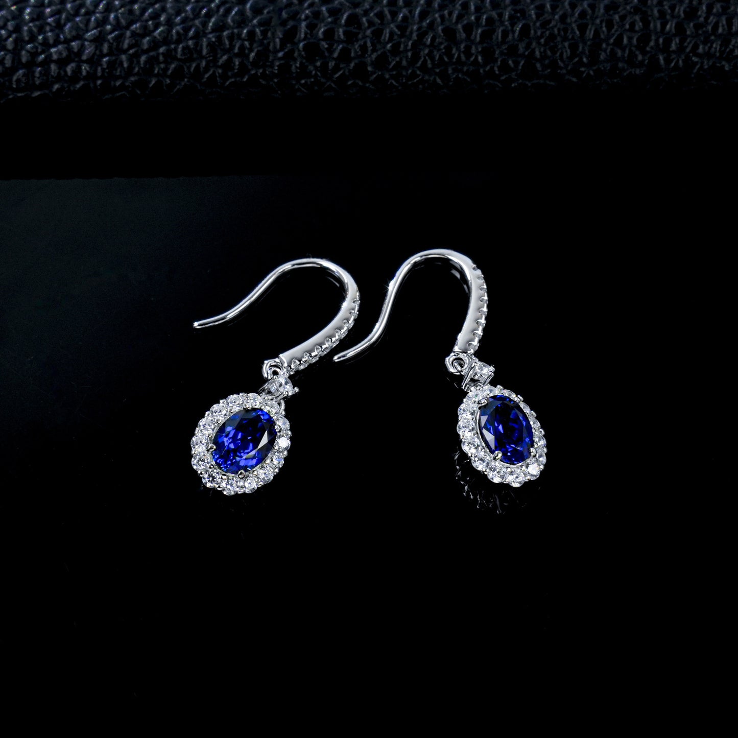 S925 Silver Oval Lab Sapphire Halo Ear Hooks, Birthday Gift - Photo 3