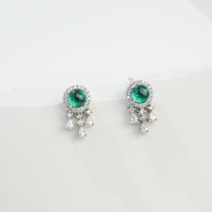 S925 Sterling Silver Lab Emerald Halo Tassel Earrings, Versatile - Photo 6