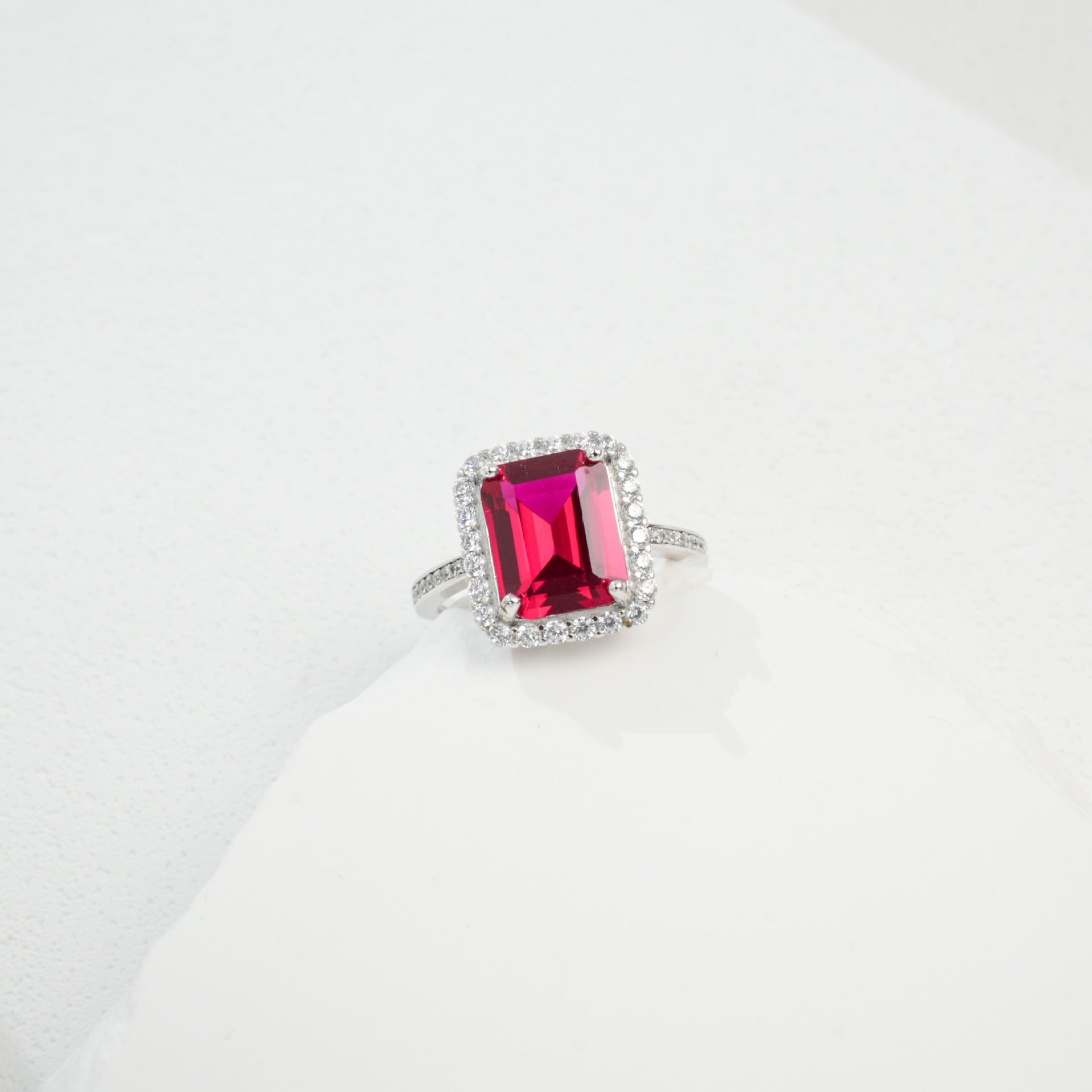 925 Sterling Silver Lab Ruby Square Ring for Women, Vintage Minimalist Elegant - Photo 3