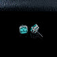 S925 Silver Cushion Square Lab Paraiba Tsavorite Full Diamond Halo Stud Earrings, Fresh Gentle - Photo 4