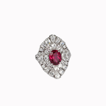 S925 Sterling Silver Lab Ruby Pave Ring for Women, Premium Designer - Photo 5