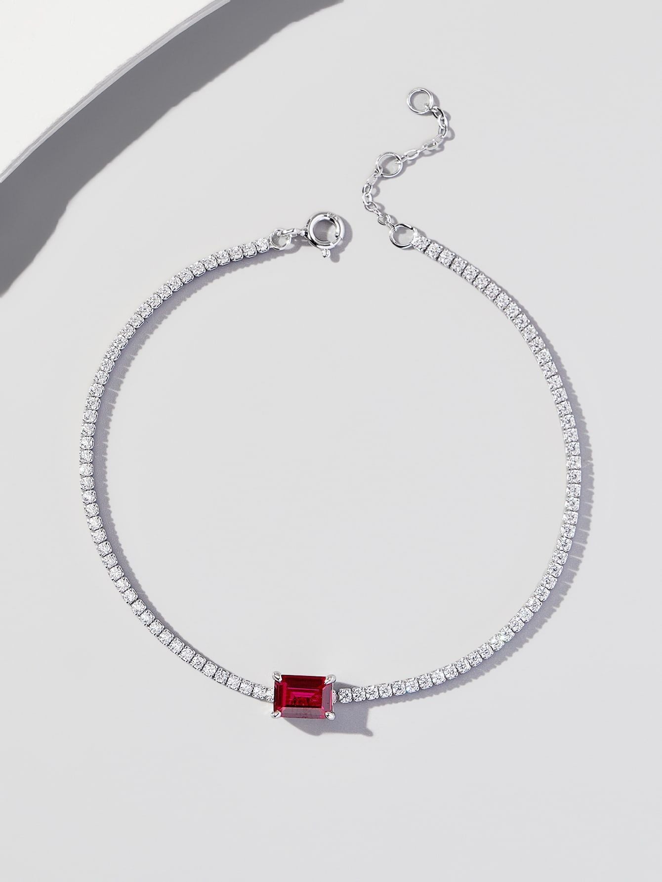 925 Silver Ruby Bracelet Elegant Women's - Photo 6