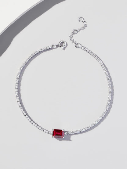 925 Silver Ruby Bracelet Elegant Women's - Photo 6