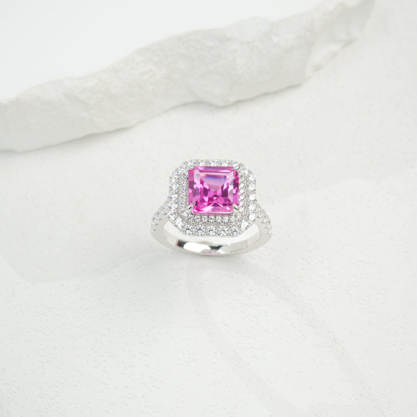 925 Sterling Silver Lab Padparadscha Ring, Unique Trendy - Photo 3
