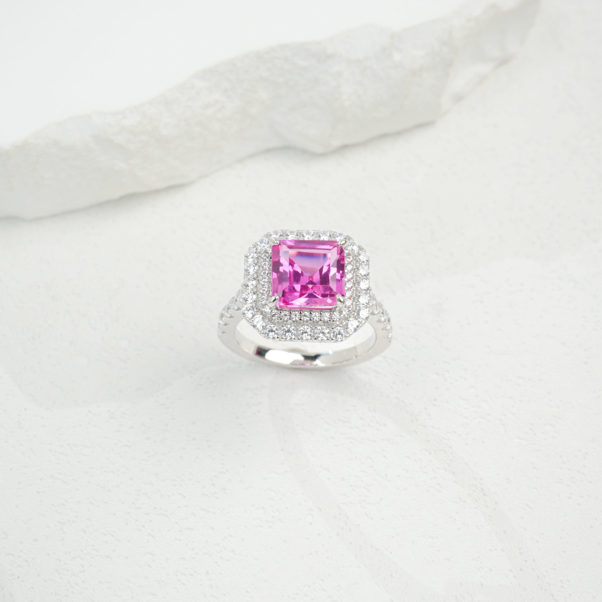 925 Sterling Silver Lab Padparadscha Ring, Unique Trendy - Photo 3