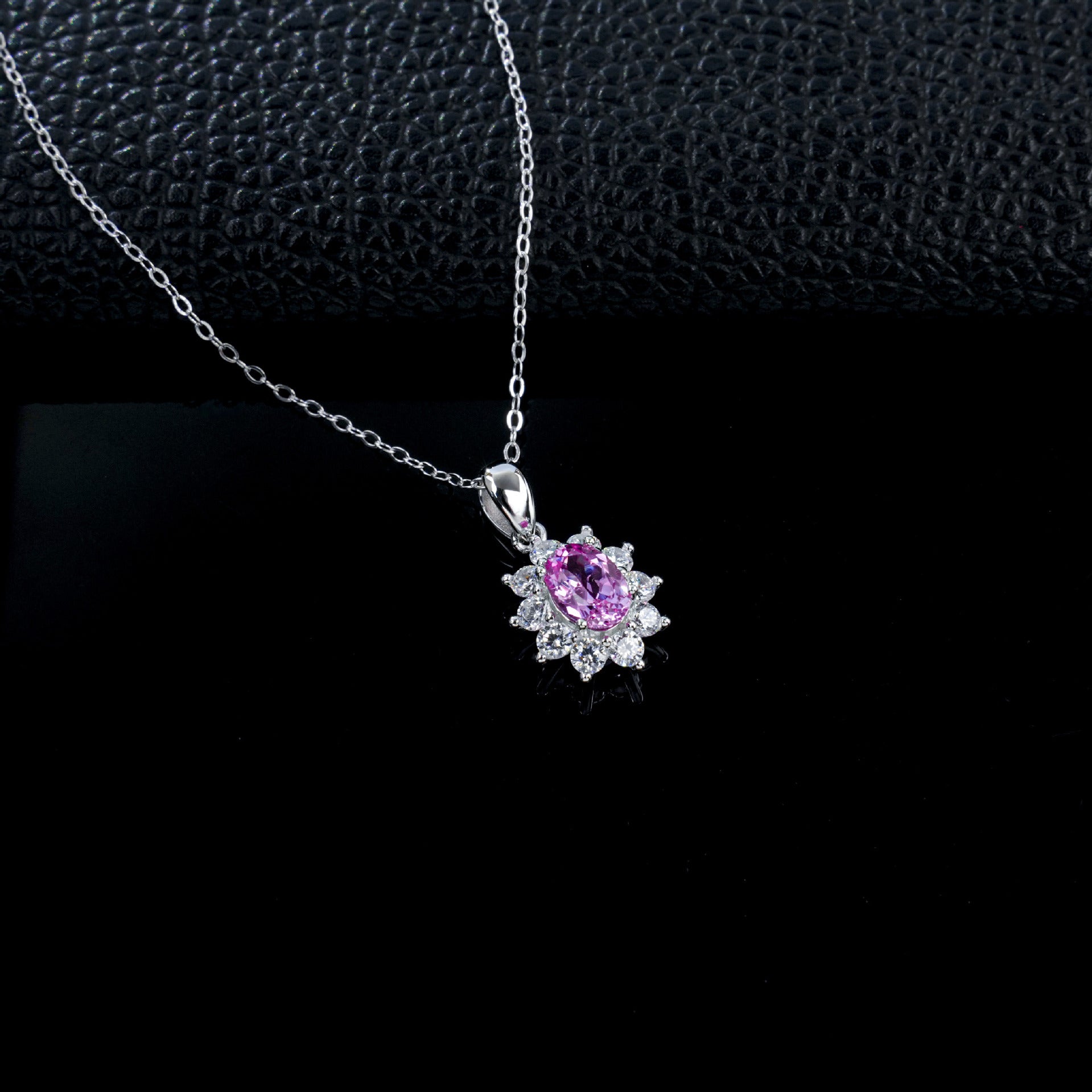 Lab Padparadscha Pink Sapphire Necklace 925 Silver, Sparkling Red Premium - Photo 3