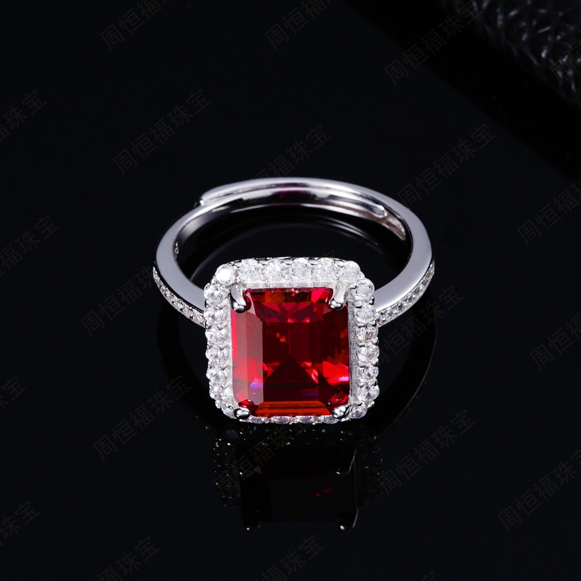 Vintage Square S925 Pigeon Blood Ruby Ring, Elegant Lady - Photo 6
