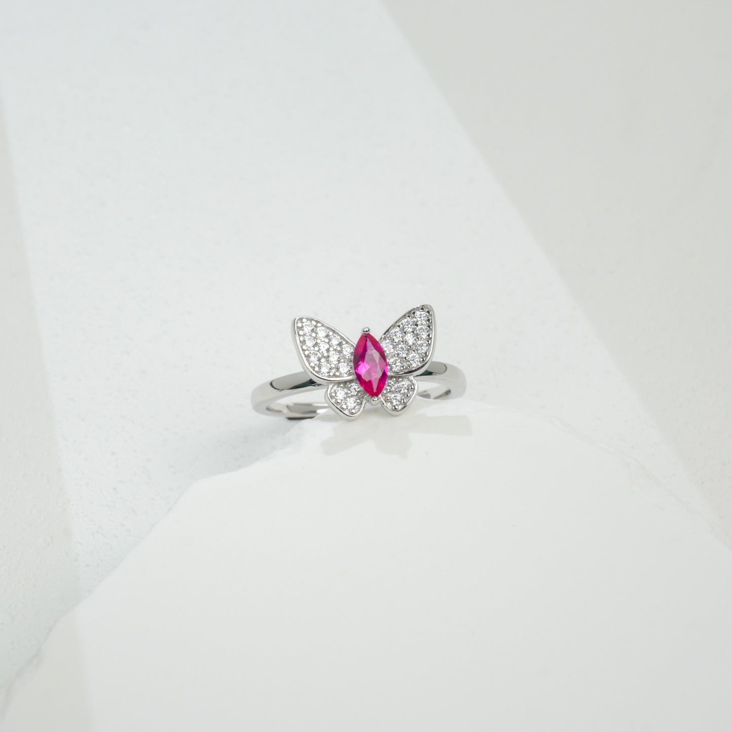 S925 Sterling Silver Butterfly Gemstone Pave Open Ring, Premium for Women - Photo 2