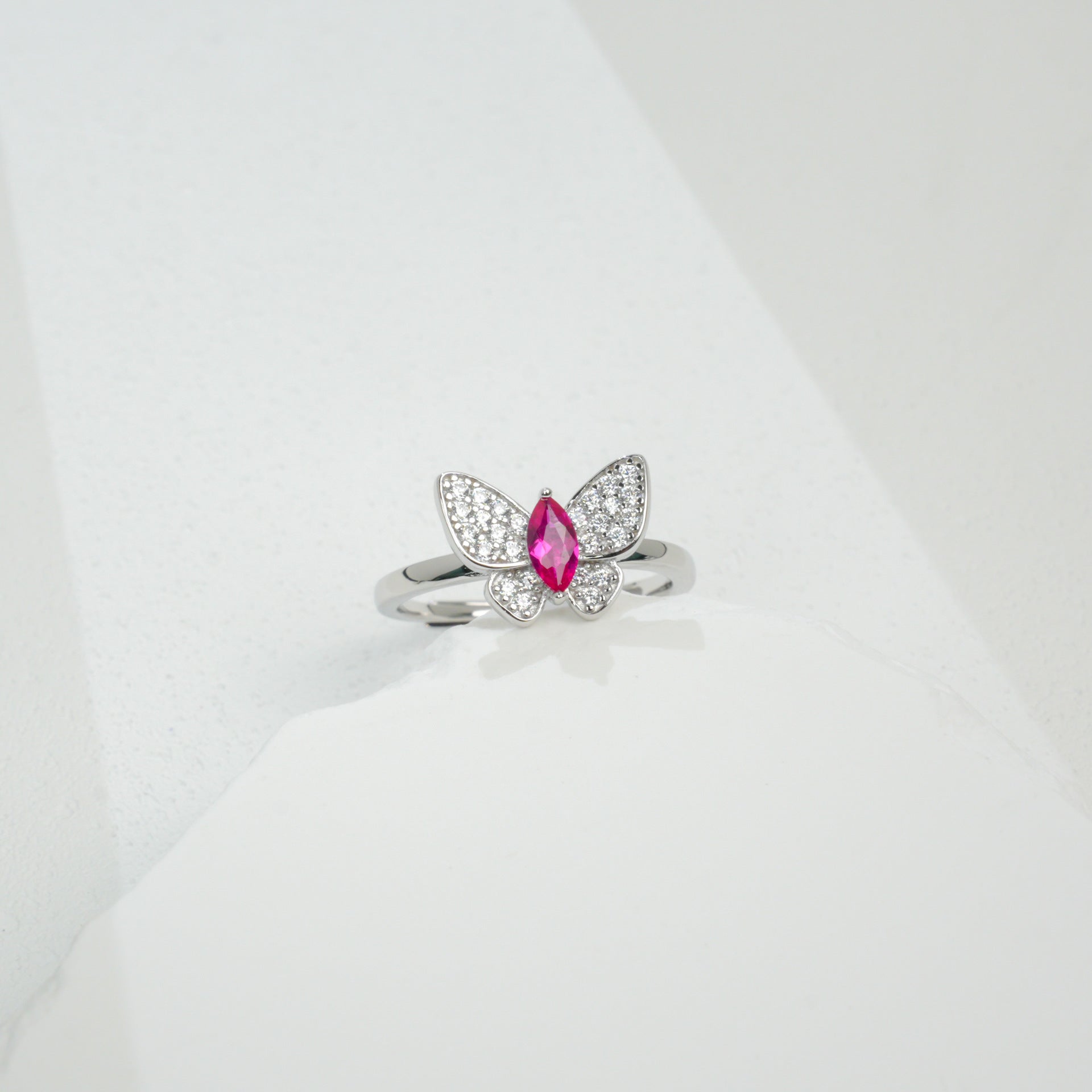 S925 Sterling Silver Butterfly Gemstone Pave Open Ring, Premium for Women - Photo 2
