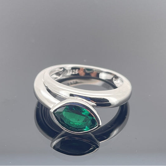 925 Sterling Silver Lab Emerald Teardrop Ring, Vintage Versatile - Photo 2