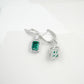 925 Sterling Silver Lab Emerald Square Earrings, French Vintage - Photo 4