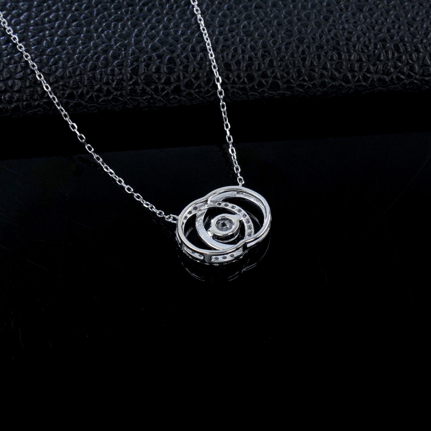 S925 Silver Double-Hoop Diamond Necklace, Simple Versatile Gift - Photo 4