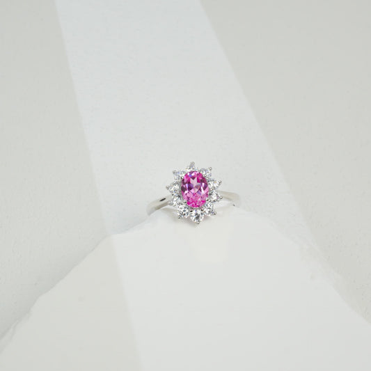 S925 Sterling Silver Lab Pink Diamond Sunflower Halo, Elegant Versatile Ring - Photo 3