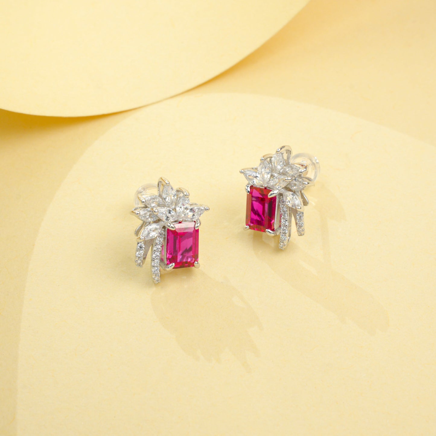 S925 Sterling Silver Lab Ruby Square Earrings, Premium Versatile Bestie - Photo 3