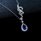 S925 Silver Snake Full Diamond Twisted Chain Teardrop Lab Sapphire Halo Necklace, Premium Evening - Photo 3