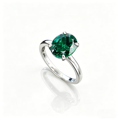 925 Sterling Silver Lab Emerald Oval Four-Prong Ring, Premium - Photo 5