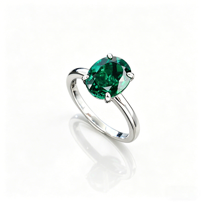 925 Sterling Silver Lab Emerald Ring Oval Centre Classic 4-Claw Setting, Premium Skin-Brightening - Photo 5